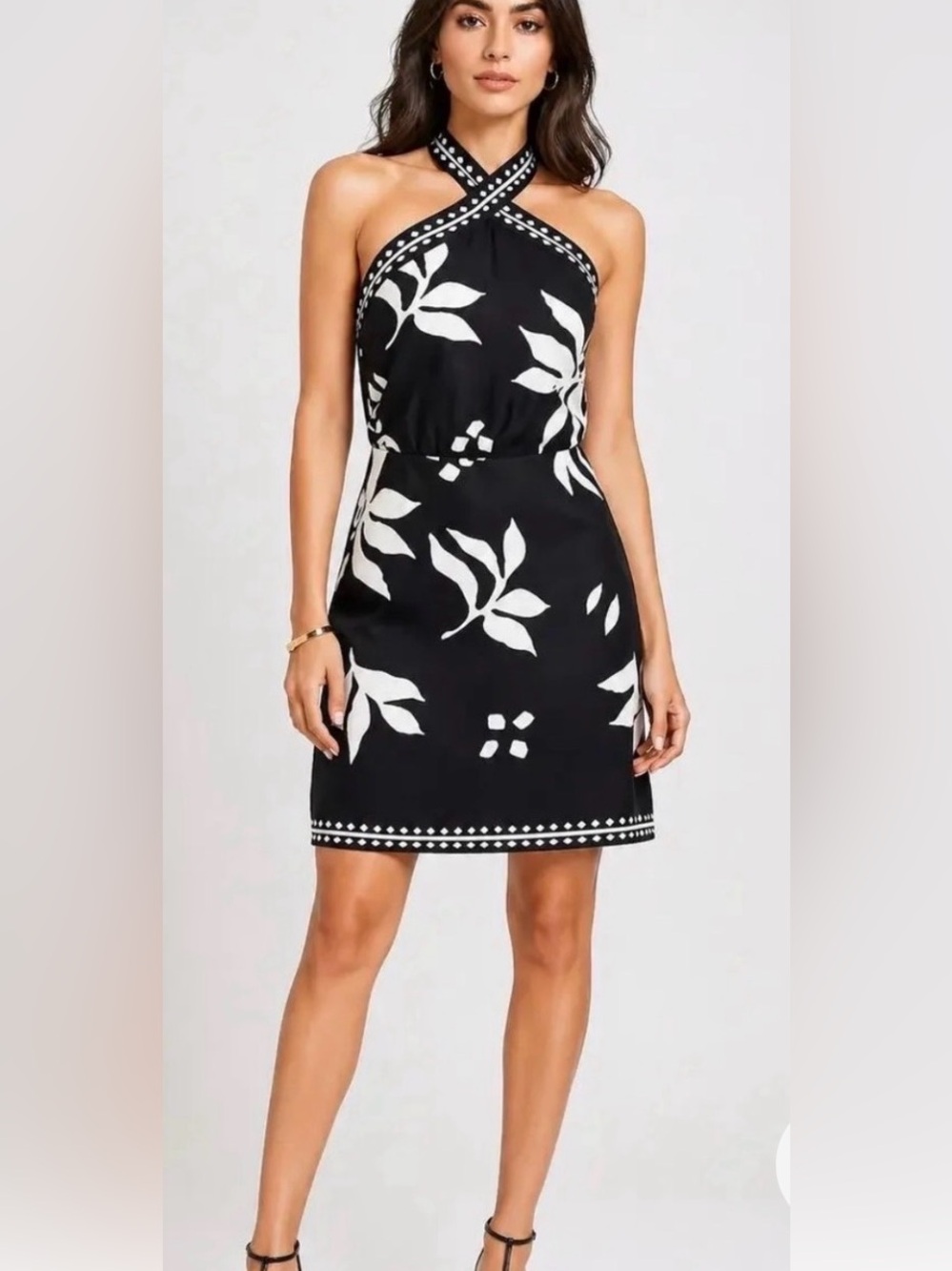 NWT LOFT Black and White Floral Strapless Mini Dress size 14 TALL - Picture 2 of 4